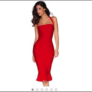 Women Rayon Halter Fishtail Bandage Party Dress